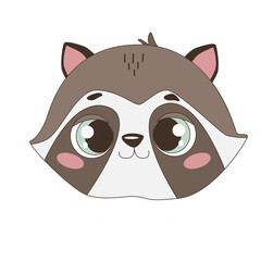 Vector raccoon isolated on white background.