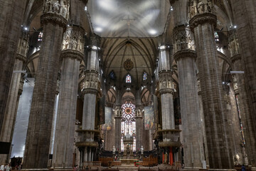 Fototapeta premium Panoramic view of interior of Milan Cathedral (Duomo di Milano)
