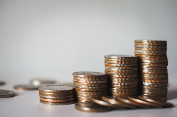 business financial strategy concept group row of coin stack money saving and investment plan. economy marketing and banking.