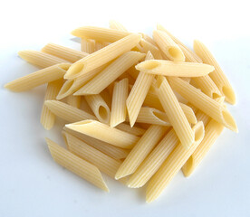 different kinds of typical italian pasta from Gragnano in Campania region called penne isolated on the white background