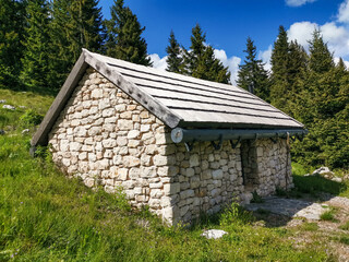 Fototapeta na wymiar Reconstruction of shepherd's hut in Lubenovac, Northern Velebit National park in Croatia