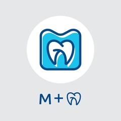 Logo for dentistry. In combination with the letter M. Vector.