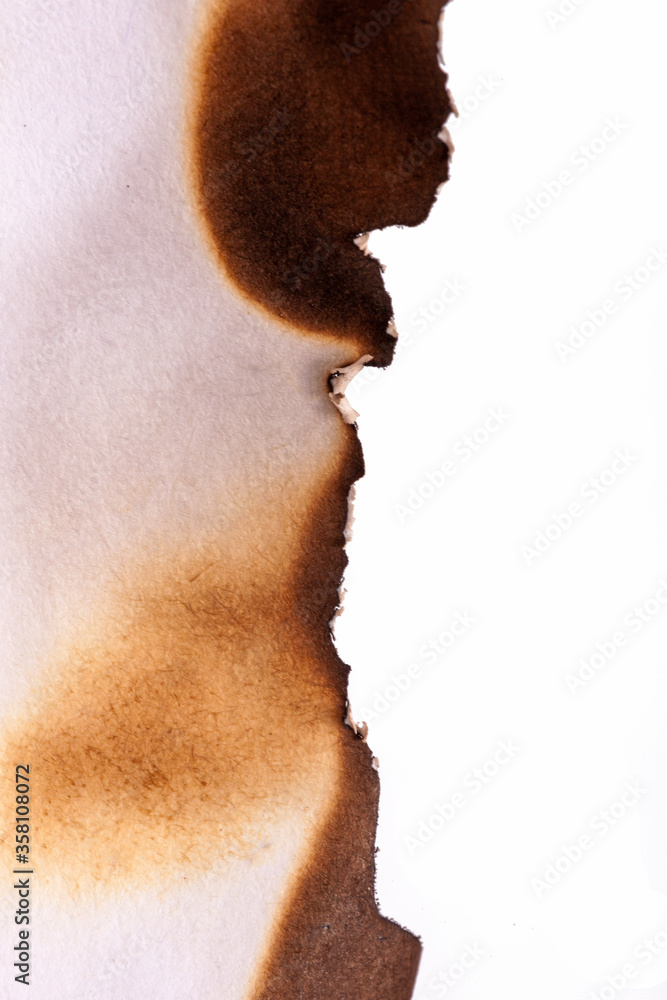 Poster burnt paper edges isolated on white background. template for design