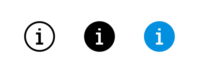 Info icon isolated in flat style. Set vector button for web