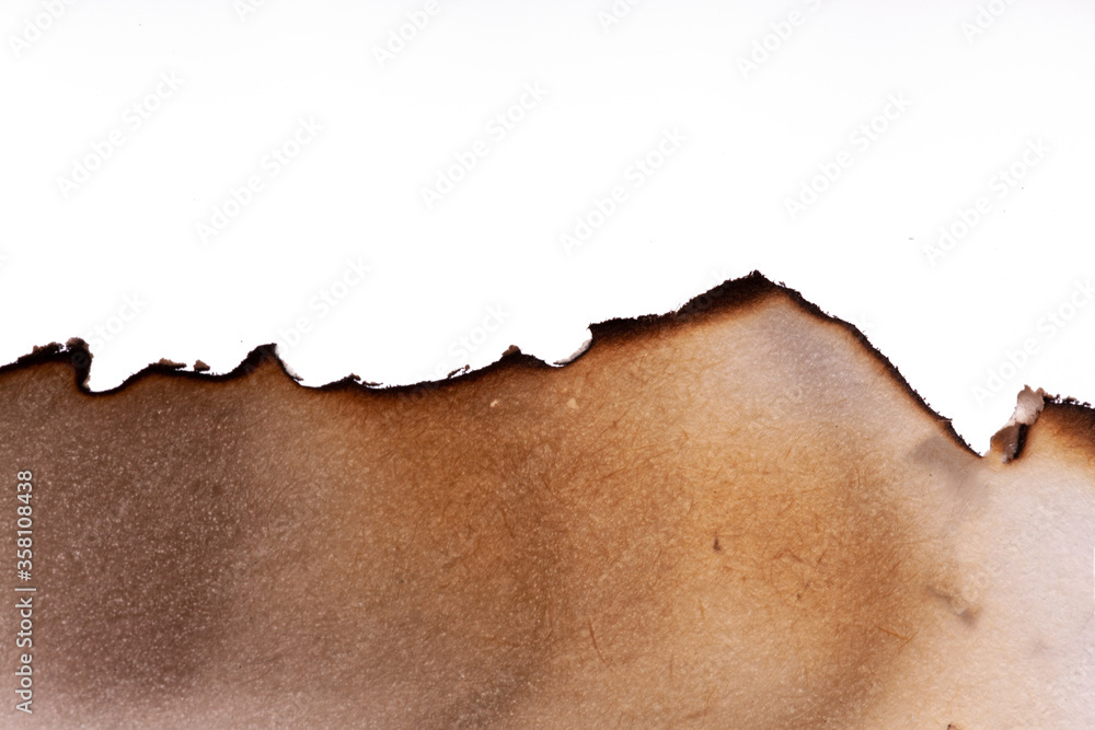 Poster burnt paper edges isolated on white background. template for design