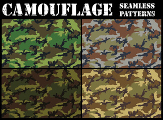 Set of camouflage seamless patterns. Woodland color scheme.