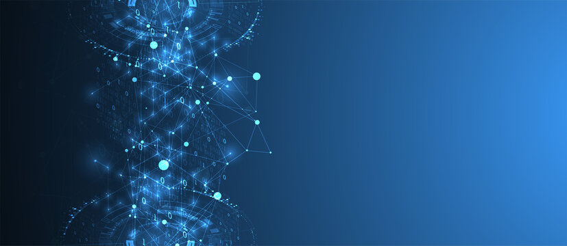 Technology background with plexus effect. Big data concept. Binary computer code.  Vector illustration.