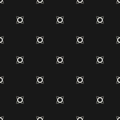 Vector minimalist background. Subtle geometric seamless pattern with small floral shapes, crosses. Simple abstract minimal black and white texture. Dark monochrome design for print, web, wallpapers
