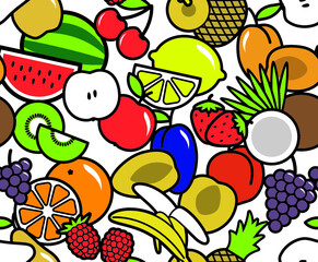 Fruits seamless pattern. White background.