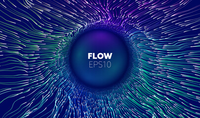 Wave flow. Technology digital wave background concept. Concentric data flow. Big data abstract vector background.