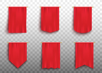 Soccer flag or blank red pennants set of realistic vector illustrations isolated.