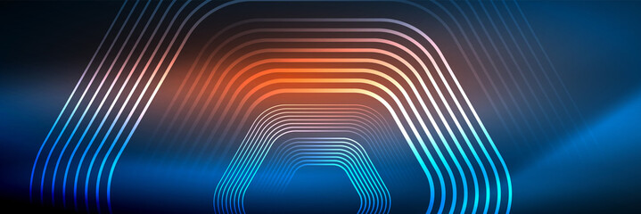 Shiny neon lines, stripes and waves, technology abstract background. Trendy abstract layout template for business or technology presentation, internet poster or web brochure cover, wallpaper