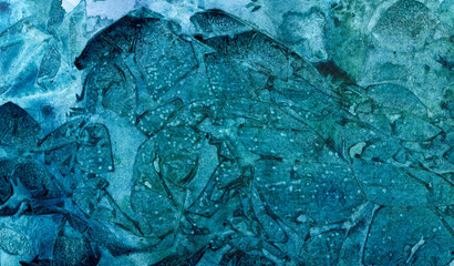 Watercolor abstract texture on paper, color turquoise and ocher