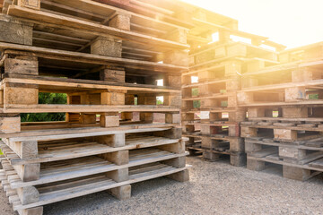Huge piles of different type of pallet - obrazy, fototapety, plakaty