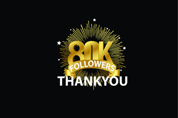 80K,80.000 Followers anniversary, minimalist logo years, jubilee, greeting card. invitation. Sign Ribbon Gold space vector illustration on black background - Vector