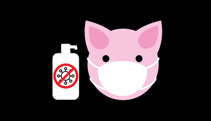 Pink Pig with antiseptic and mask Covid-19 