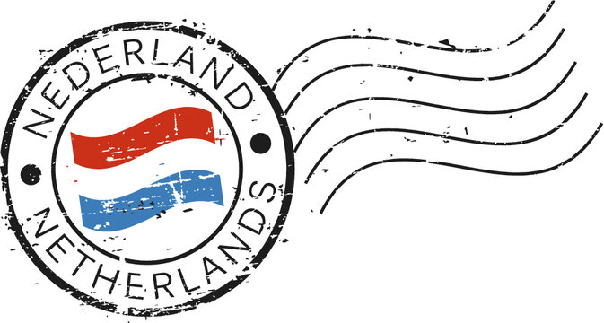 Postal grunge stamp 'Netherlands'. Dutch and english inscription