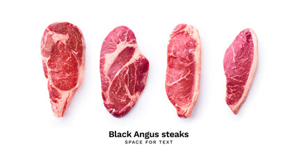 Creative flat lay with black angus prime beef steak - obrazy, fototapety, plakaty