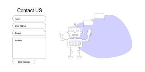 Contact us form, template for web and landing page, illustration for support, assistance, call center.