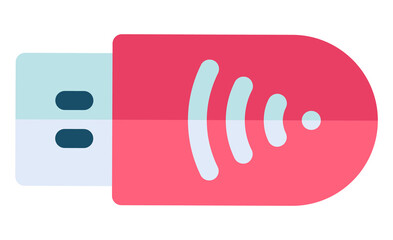 USB drive or data storage device that includes flash memory with integrated interface. Hardware to write information and use on laptop. Object isolated on white background. Vector illustration