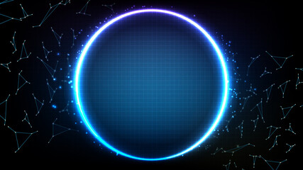 abstract futuristic background of glowing blue neon circle round frame