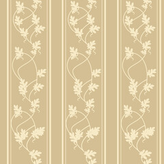 Fototapeta premium Seamless pattern of beige wallpaper with leaves silhouettes flat vector illustration vertical design
