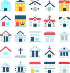Buildings Icons Set in Flat Design