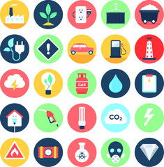 Energy and Power Flat Circular Icons