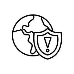 earth planet with shield with warning sign, line style