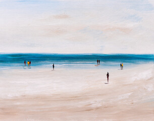 Obraz Plaża - abstrakcyjny widok ludzi odpoczywających na plaży