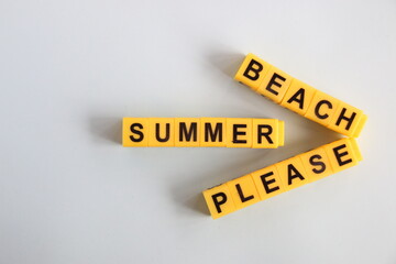 summer beach please concept lettering in yellow letters 