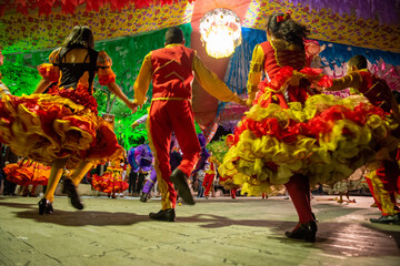 Traditional quadrilha dance in the street during the June festivities in Bananeiras, Paraiba, Brazil on June 23, 2015.

