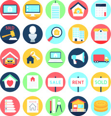Real Estate Vector Icons in Flat Circular Design