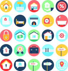 Pack of Flat Circular Real Estate Icons