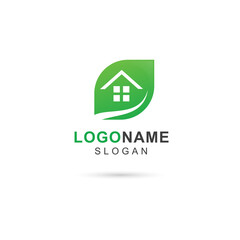 green home energy, eco home, green house, vector logo template design