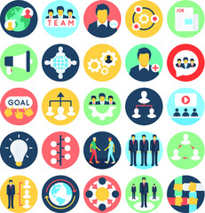 Teamwork and Organization Flat Circular Icons