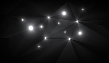 Obraz premium black abstract geometric background with random shiny lights. ideal for cover design, techno concept works. vector illustration.