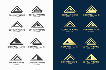 set of constrution logo design with gold color vector