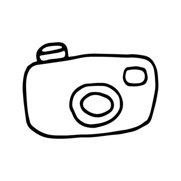 Single element of camera in summer doodle set. Hand drawn vector illustration for greeting cards, posters, stickers and seasonal design.