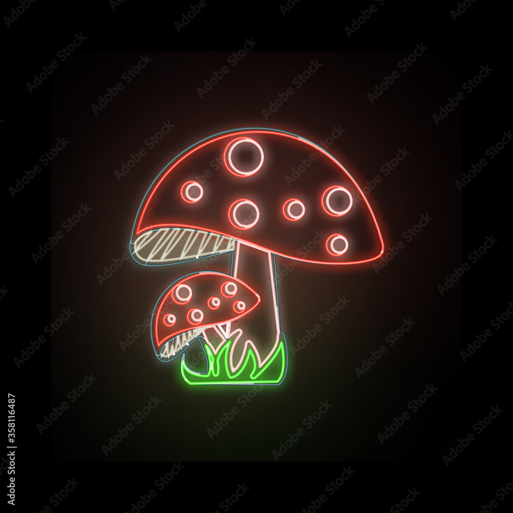 Poster red mushroom colored hand drawn neon icon. simple thin line, outline vector of autumn icons for ui a