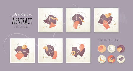 Fototapeta premium Set of Creative minimalist hand drawn abstract illustration. Modern abstract shapes in contemporary style for social banner background, stories post, postcard, flyer or brochure design.