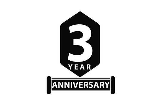 3 year anniversary Sign Ribbon All Black space vector illustration on White background - Vector