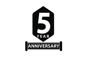 5 year anniversary Sign Ribbon All Black space vector illustration on White background - Vector