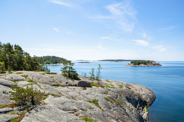 Fototapeta na wymiar The rocky view of Porkkalanniemi and view to the Gulf of Finland and island, Finland