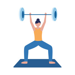 Obraz premium Woman with sportswear doing exercise with weights vector design