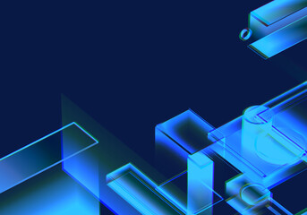 Cyber blue isometric neon city virtual reality background. Abstract technology innovation future digital background. 3d rendering.