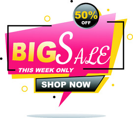Big sale sale banner special offer this week only shop now -50 origami style.