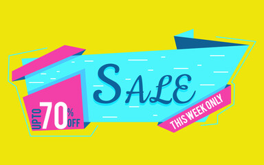 sale banner special offer yellow and blue color sale banner -70 off this week