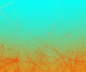 Trippy Abstract Plexus Polygon wireframe Shapes on Turquoise Orange Gradient. Square Web Banner 3D Illustration on Black Background