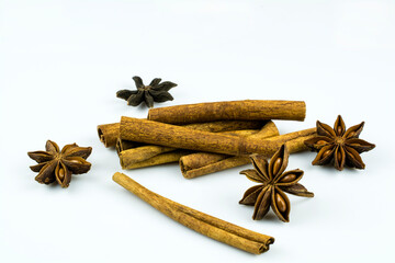 Cinnamon and anise stars isolated on a white background.